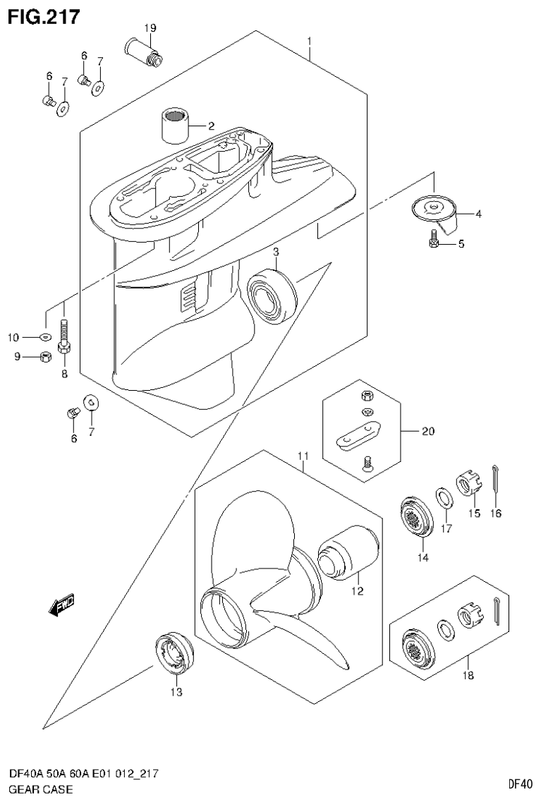 Suzuki DF40AST, DF50A, DF50ATH GEAR CASE (DF60ATH E1) parts diagram